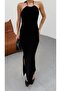 Women's Halter Neck Draped Long Dress with Collar Moon Accessory - 5