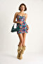 Women's Multi-Colored Thin Strap Drape Detailed Short Dress 60284059 - 2