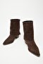 Women's Brown Suede Genuine Leather Western Heeled Boots – Pointed Toe & Zipper Accessory - 3