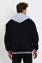 Men's Oversize Hooded Black Denim College Jacket - 4