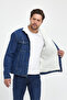 Men's Plush Fur Basic Casual Blue Denim Jacket - 4