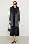 Shawl Collar Fur Waist-Tied Coat Dark Gray 3093