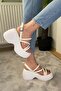 Women's White Piping Thick Sole Orthopedic Sandals K-3020