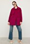 Reglan Sleeve Epaulet and Cape Detailed Cashmere Coat Fuchia 3131