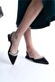 Women's Black Satin Stone Open Back Elastic 2.5 cm Short Block Heels - 2