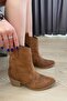Women's Tan Suede Short Heeled Cowboy Boots - 3