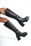 Women's Black Leather Swivel Zipper 8 cm Platform Heeled Below-The-Knee Boots - 3
