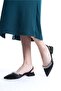 Women's Black Satin Stone Open Back Elastic 2.5 cm Short Block Heels - 3