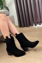 Women's Black Suede Short Heeled Cowboy Boots - 5
