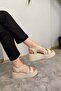 Women's Beige Rubber Detailed Wedge Sandals - 5