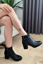 Women's Trend Black Square Buckle (6 cm) Heeled Oval Toe Boots - 2