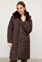 Fur-trimmed Collar, Detachable Hood, Zip-Closure Quilted Coat, BROWN 6784 - 4