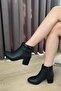Women's Trend Black Square Buckle (6 cm) Heeled Oval Toe Boots - 4