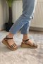 Women's Black Straw Detail Thick Cork Sole Orthopedic Sandals K-230 - 3