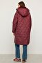 Quilted Coat with Fur Collar, Detachable Hood, Zipper Closure, Burgundy 6784 - 8