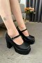 Women's Black Single Heeled (12 cm) Platform Heeled Shoes - 5