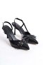 Women's Black Printed Patent Leather 9 cm Thin Heeled Pointed Toe Open Sides Stiletto - 4