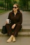 Women's Ribbed Collar Zippered Leg Slit Side Zippered Knitwear Set Etftt - 5