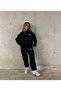 Sport Luxe Printed Oversize Women'S/Men's Unisex Winter 3 Thread Grey-Black Tracksuit Set - 3