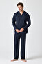 Men's Long Sleeve Navy Blue Pajama Set - 4
