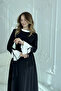 Pleated Sleeve Detail Belted Woven Black Dress