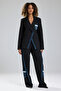 Women's Denim Paneled Lace Print Detail Blazer Jacket - 5