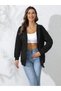 Women's Black Hooded Zippered Sweatshirt Cardigan - 2