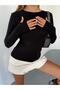 Crew Neck Finger-Looped Cotton Black Bodysuit - 3