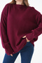 Women's Crew Neck Burgundy Oversize Knit Sweater 4090 - 7
