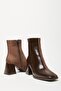 Brown Patent Leather - Suede Women's Boots & Booties Blunt Toe Heeled Contrast Pu Leather Zippered Stylish - 2