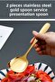 Practical 2Pcs Stainless Gold Steel Luxury Serving Salad Spoon Spatula Steel Food Serving Spoon 21cm - 2