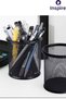 Desk Top Pen Holder Black Color 1 Piece Metal Mesh Cylinder Desk Organizer Round Perforated with Pen - 5