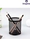 Desk Top Pen Holder Black Color 1 Piece Metal Mesh Cylinder Desk Organizer Round Perforated with Pen - 3