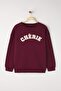 Bordo Kalın İçi Polarlı Oversize/Bol Kesim Slogan Nakışlı Örme Büyük Beden Sweatshirt TBBAW26AO00008 - 5