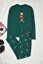 Yeşil Regular Fit Ayıcık Baskılı %100 Pamuk Örme Pijama Takımı TMNAW26PT00007
