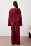 Bordo Kapüşonlu Geniş Kalıp Örme Pijama Takımı TWOSS21EM0026 - 4