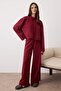 Bordo Kapüşonlu Geniş Kalıp Örme Pijama Takımı TWOSS21EM0026 - 2