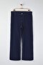 Koyu Mavi Yüksek Bel Paçası Kesikli Straight Fit Denim Büyük Beden Jeans TBBAW26CJ00033 - 5