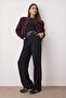 Siyah Kemerli Düşük Bel Wide Leg/Geniş Paça Dökümlü Kumaş Pantolon TWOAW26PL00068 - 3