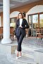 Black Single Button Wool Effect Suit - 2