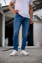 Men's Slim Fit Lycra Jeans Medium Blue with Studs - 5