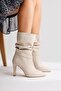 Wilma Beige Gusseted Thin Heeled Women's Boots, Women's Bootie - 4