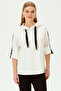 Grosgrain Detailed Hooded Three Quarter Sleeve Comfortable Fit Knitted Sweatshirt - 4