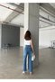 Women's Light Blue Color Shiny Stone Wide Leg Special Design Denim Palazzo Trousers - 6