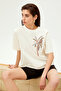 Parrot Figure Embroidered Crew Neck Cotton Comfortable Fit Knitted T-Shirt - 5