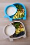 2-Piece Blue and Cream Elephant Model Food Plate with Compartments - Baby and Child Food Plate with Compartments