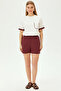 Elastic Waist Short Line Detailed Comfortable Fit Cotton Shorts