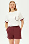Elastic Waist Short Line Detailed Comfortable Fit Cotton Shorts - 3