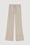 Stripe Patterned Ankle Detailed Palazzo Linen Trousers Natural - 2