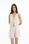 Thin Striped Linen Mini Shorts with Knitted Waistband Natural - 3